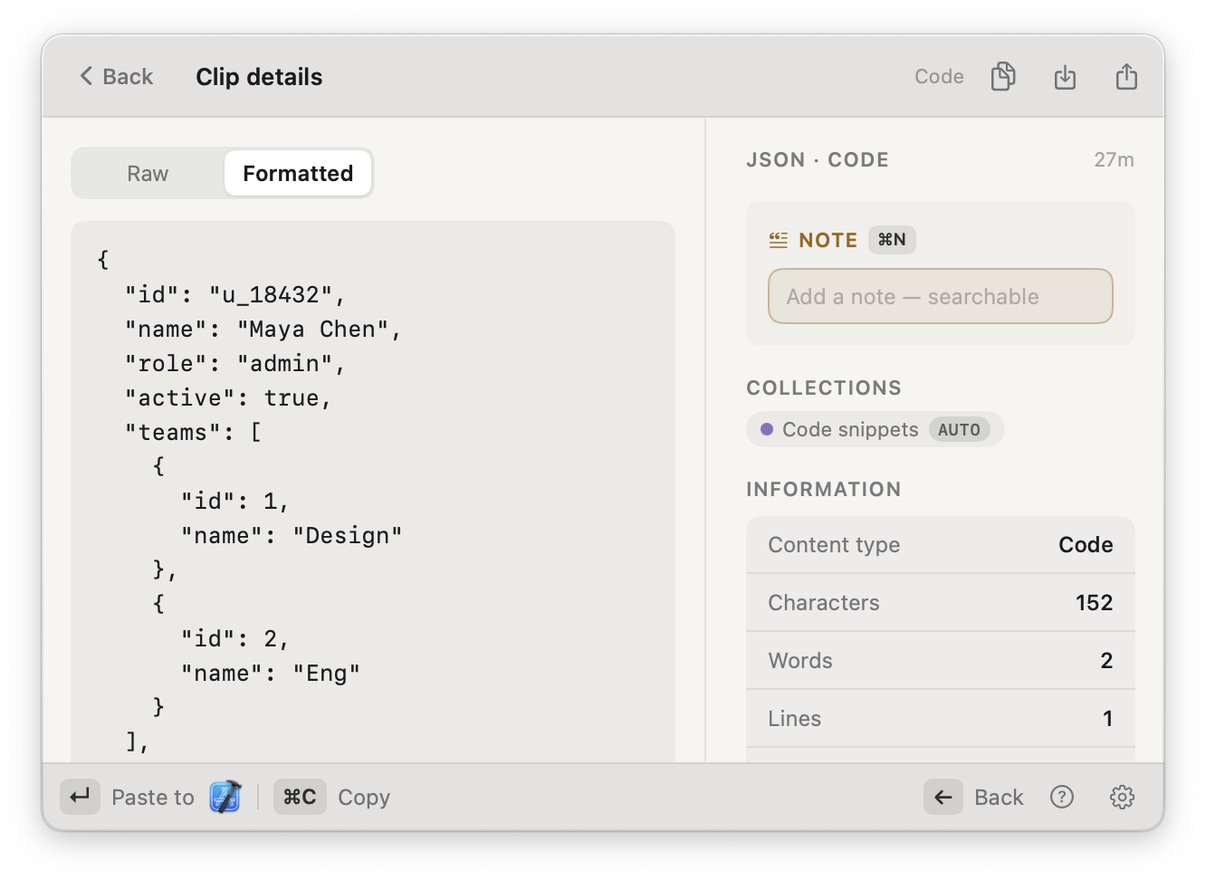 A built-in JSON viewer